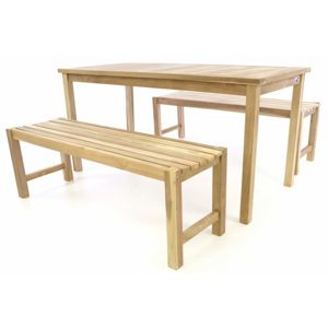Divero 47269 Zahradní set lavic a stolu - neošetřené týkové dřevo - 150 cm