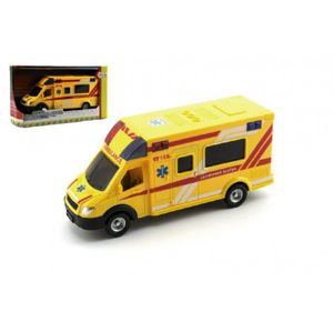 Teddies Auto ambulance záchranáři plast 18cm na setrvačník český design v krabičce