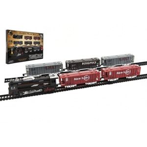 Vlak + 5 vagónů s kolejemi plast 140x68cm na baterie se světlem v krabici 57x37x4cm