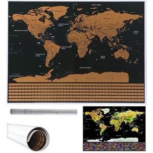 Stírací mapa světa - černá s vlajkami