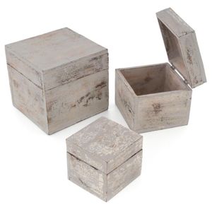 Dřevěné krabičky s víkem, sada 3 kusů, světle šedá