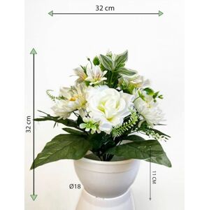 Dekorativní miska s umělou chryzantémou a růží, bílá, 32 cm